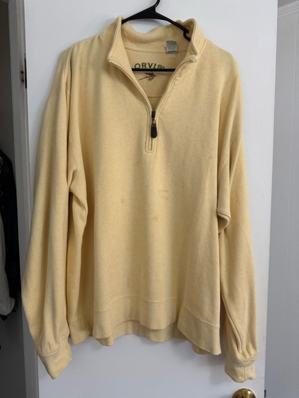 Orvis 100% Cotton Quarter Zip Pullover Large Beige Soft